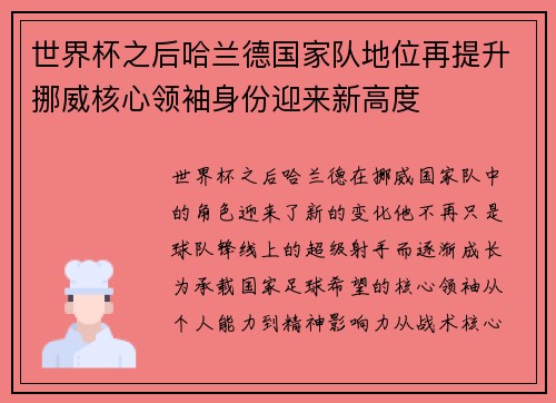 世界杯之后哈兰德国家队地位再提升挪威核心领袖身份迎来新高度 世界杯之后哈兰德国家队地位再提升挪威核心领袖身份迎来新高度